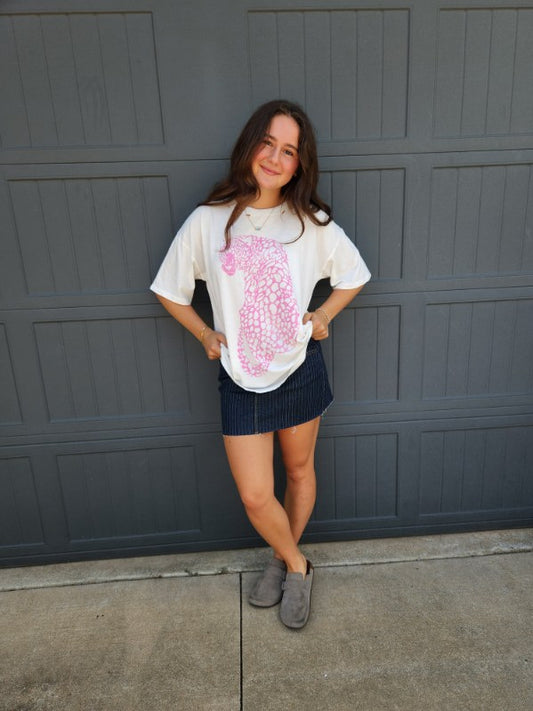 Pink and White Cheetah Oversized Tee