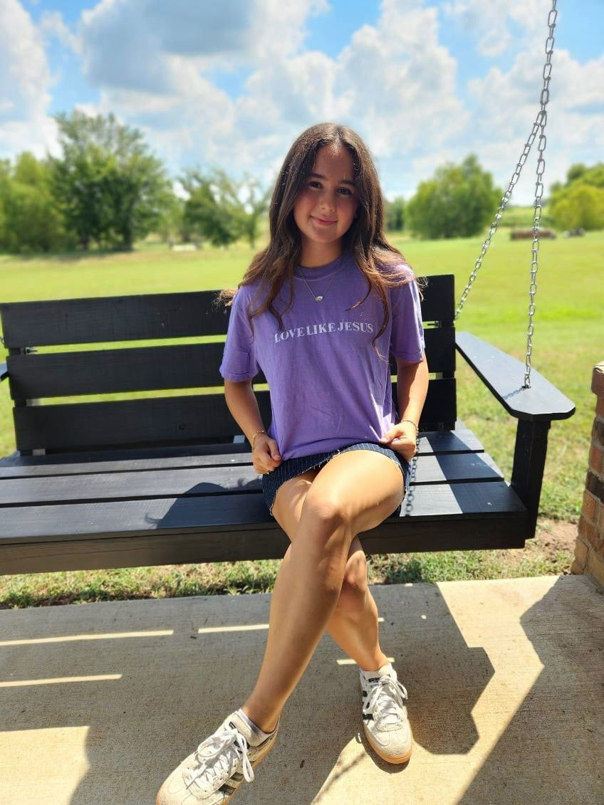 Purple 'Love Like Jesus' Embroidered Tee
